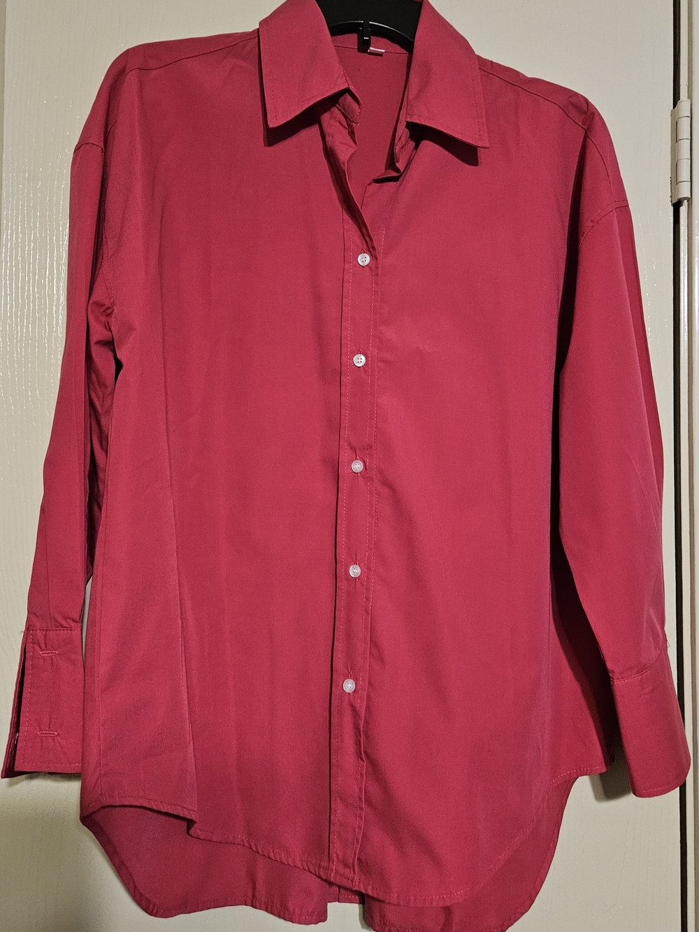 Women's Long-Sleeve Button-Up Blouse in Deep Pink